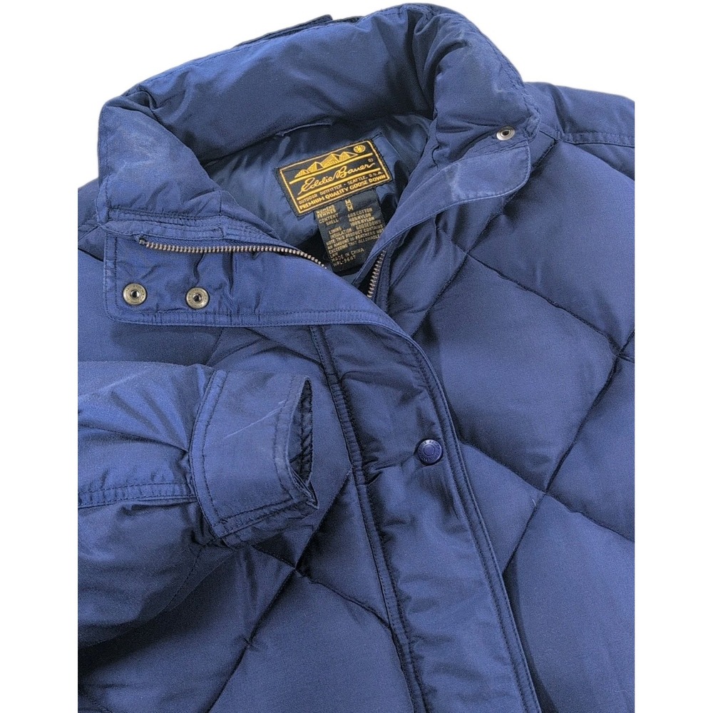 Vintage 90s Eddie Bauer White Ridge Goose Down Jacket Women M Navy Hooded Puffer